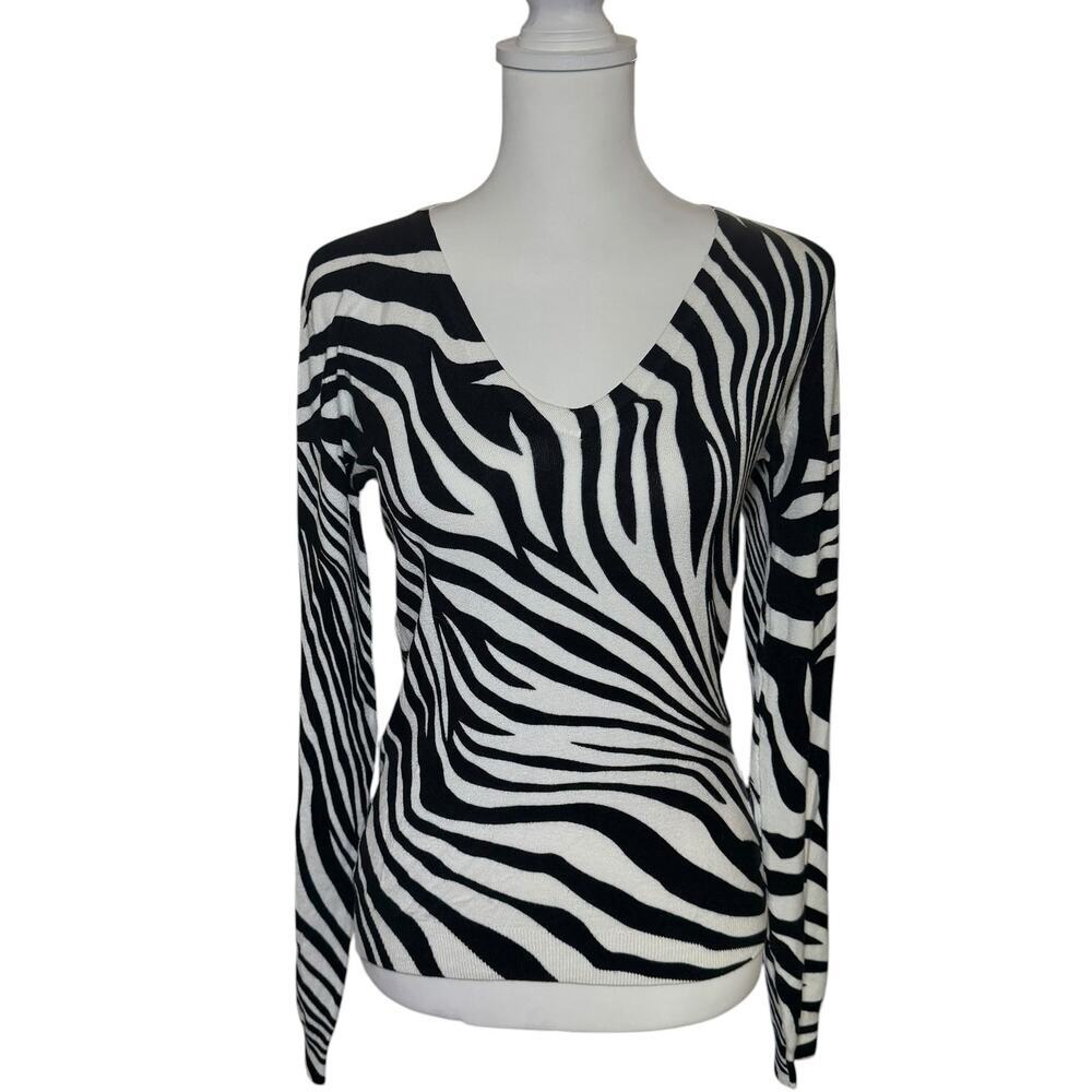 Y2K Motive Zebra Print Knit Long Sleeve Top Size Large